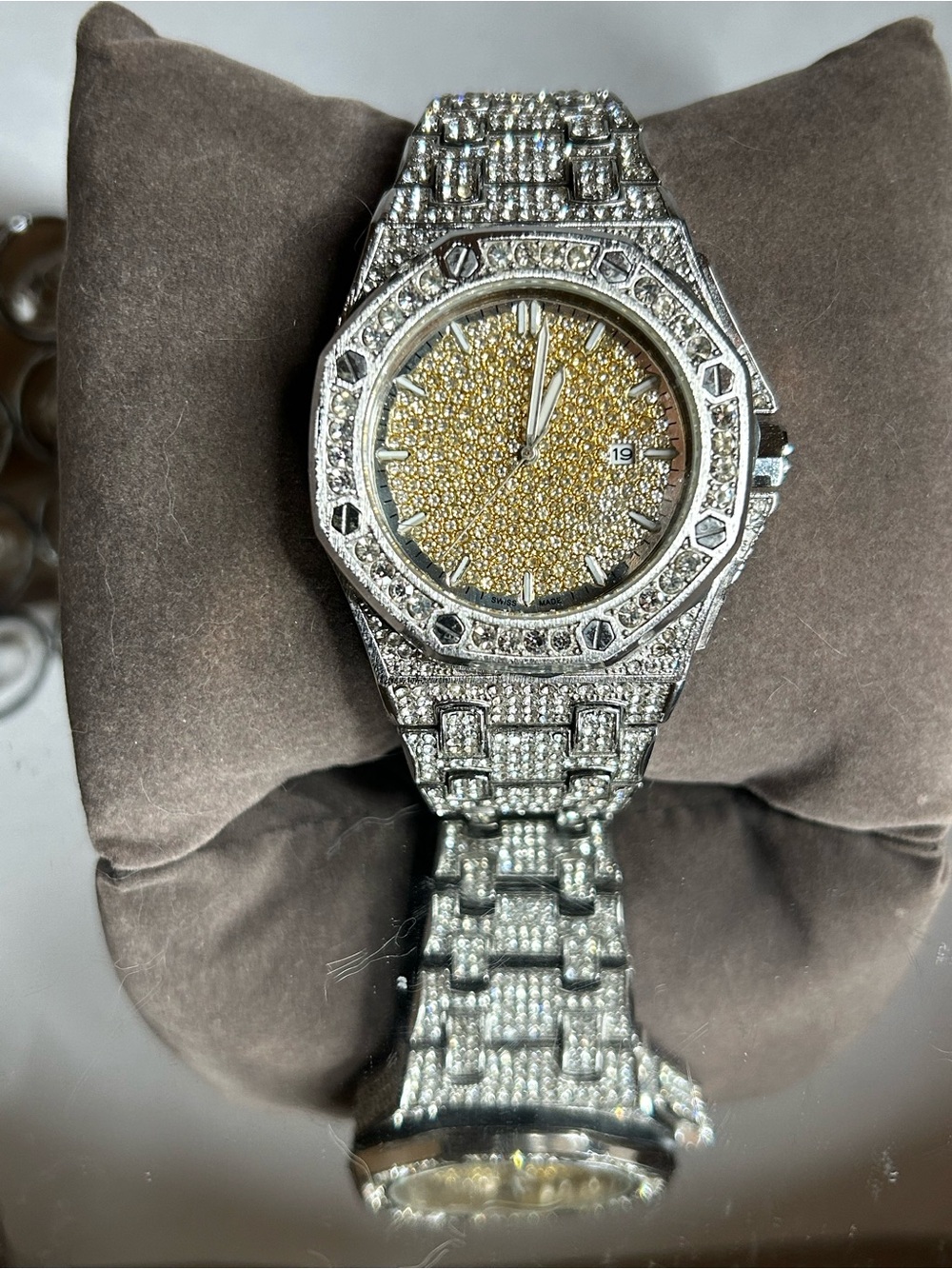 Mens Fully Ice out Bling Octagonal Watch Iced Cz Quality Stainless Steel - Picture 2 of 10